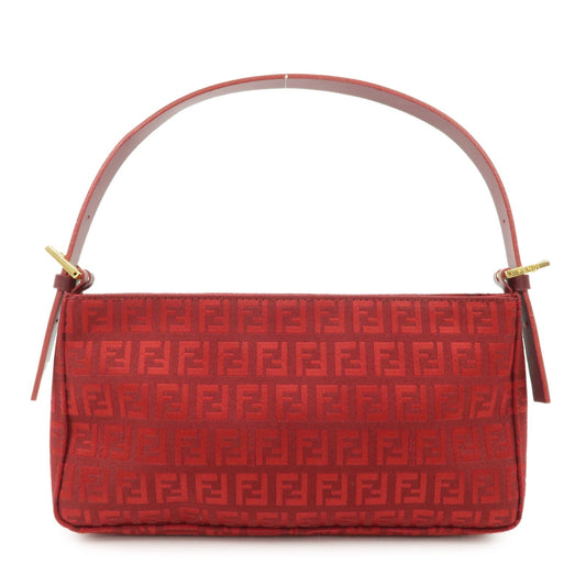 FENDI Zucchino Canvas Leather Shoulder Bag Purse Red 8BR042  d