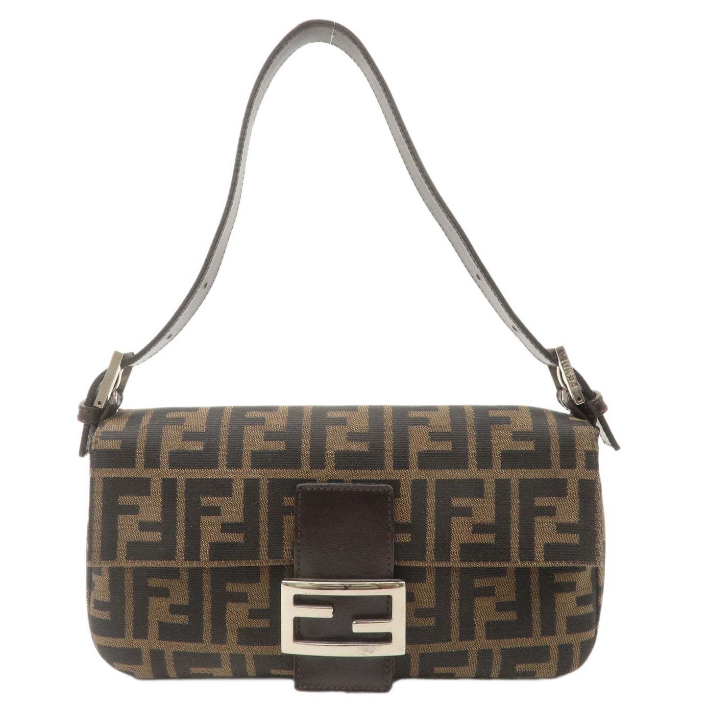 FENDI Zucca Mamma Baguette Canvas Leather Shoulder Bag Brown26424