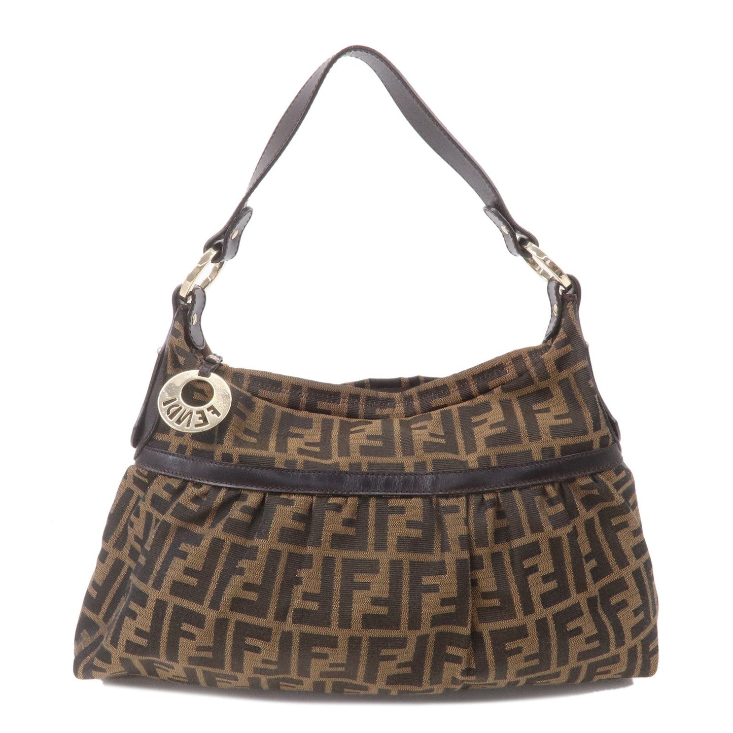 FENDI Zucca Leather Shoulder Bag Hand Bag Brown 8BR448