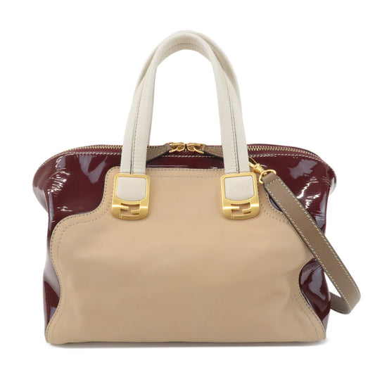 FENDI Chameleon Leather 2WAY Bag Hand Bag Beige Bordeaux 8BL114  d