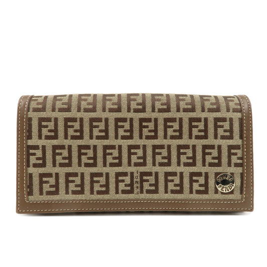 FENDI Zucchino Canvas Leather Long Wallet Brown 8M0000  d