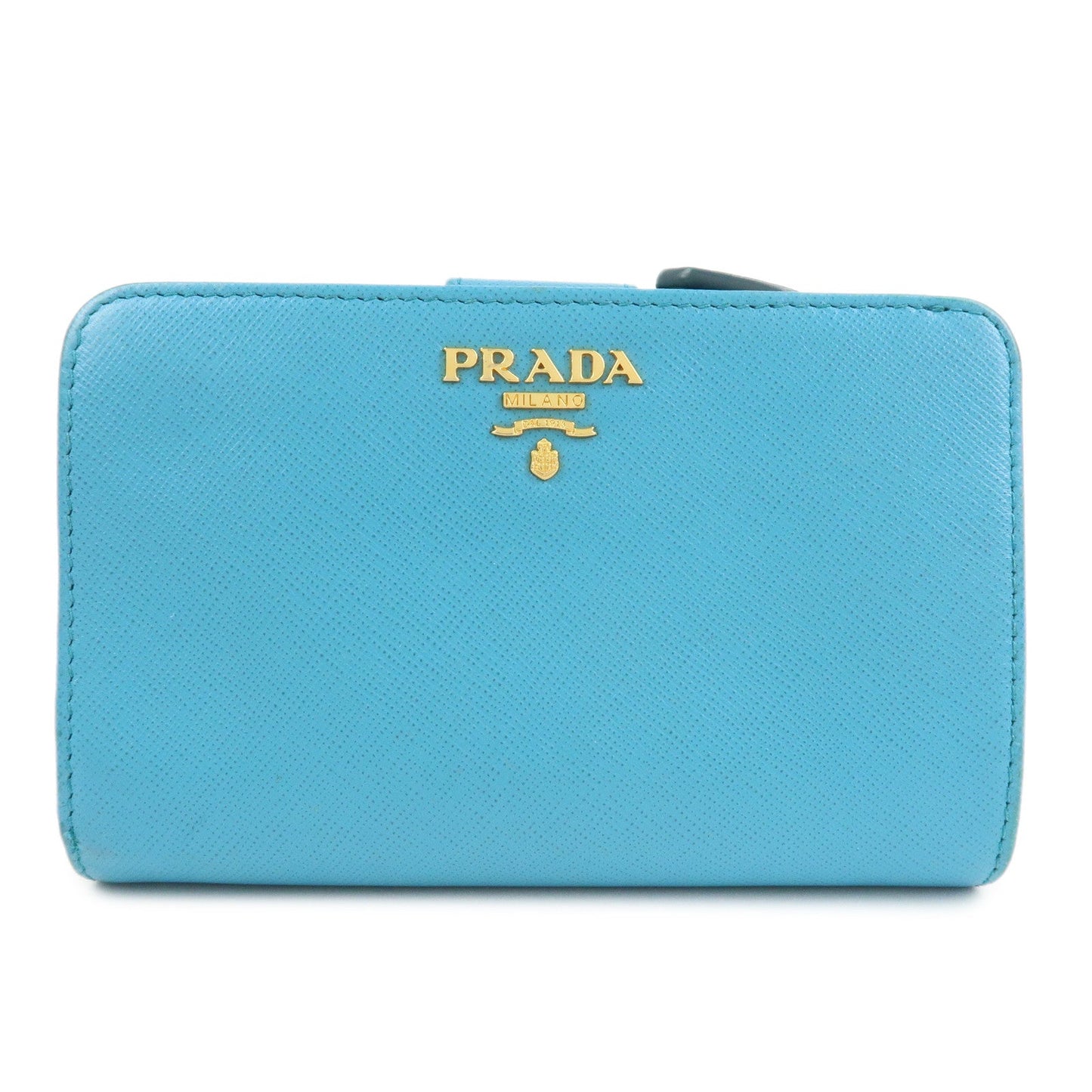 PRADA Logo Leather Bi-Fold Wallet Purse Light Blue 1ML225  d