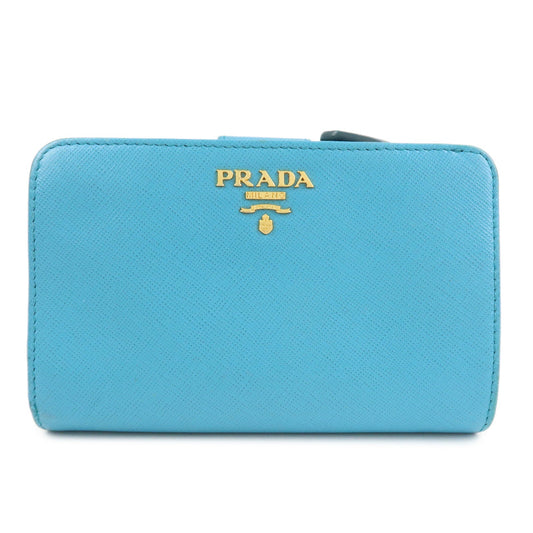 PRADA Logo Leather Bi-Fold Wallet Purse Light Blue 1ML225  d