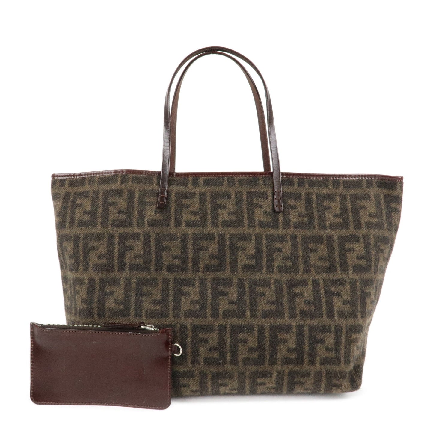 FENDI Zucca Wool Leather Tote Bag Khaki Black Dark Brown  d
