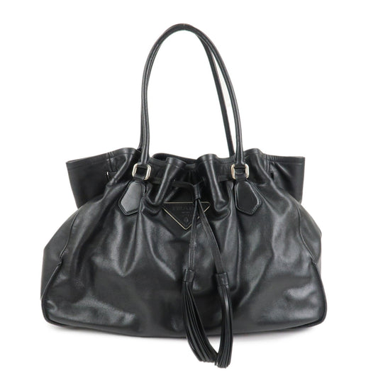 PRADA Triangle Logo Leather Tote Bag Black  d