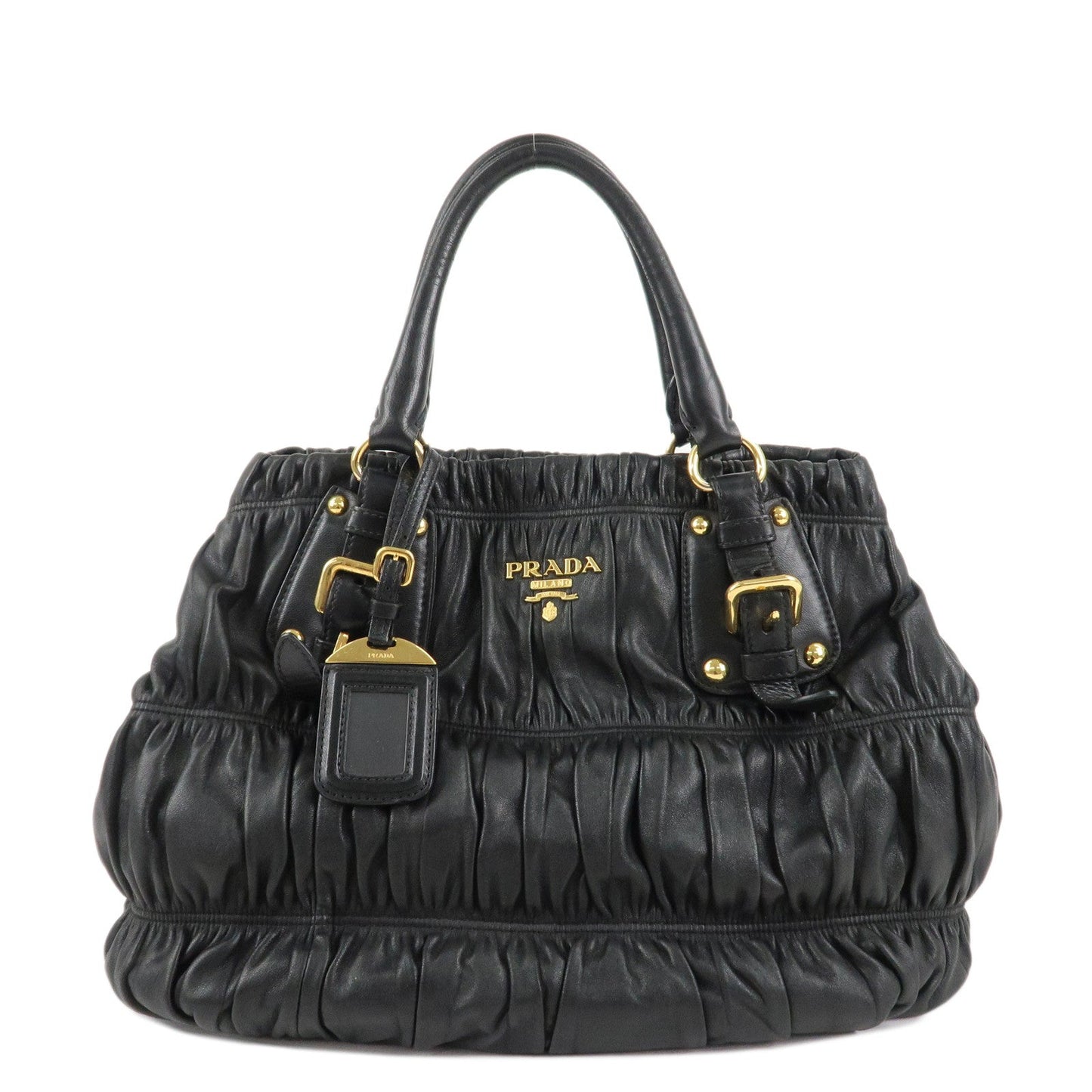 PRADA Leather 2Way Bag Hand Bag Shoulder Bag  d Black Gold HDW  d