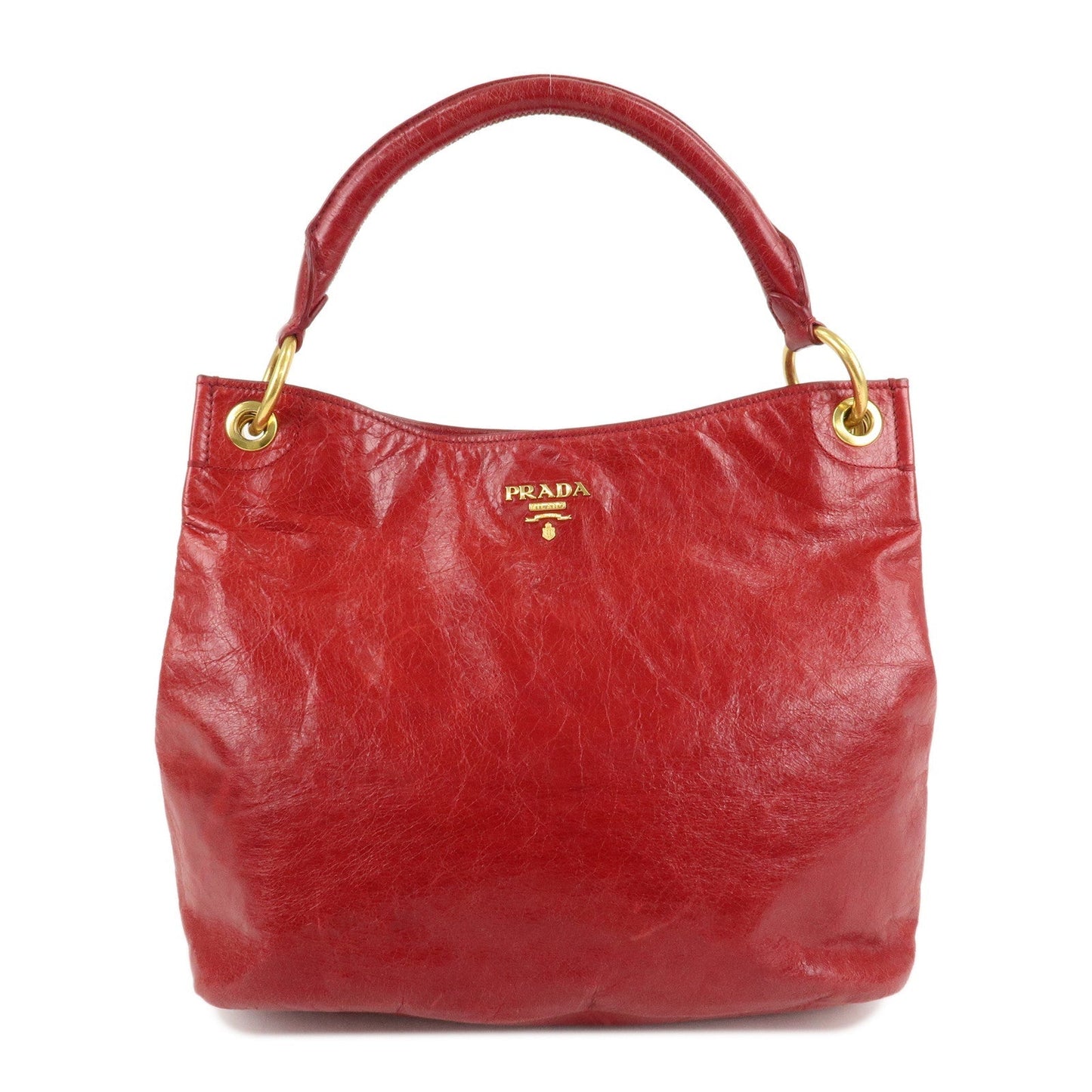 PRADA Logo Leather One Shoulder Bag Red BR4829  d