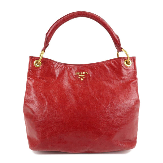 PRADA Logo Leather One Shoulder Bag Red BR4829  d