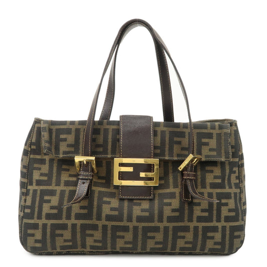 FENDI Zucca Canvas Leather Hand Bag Brown Black Gold Hardware  d