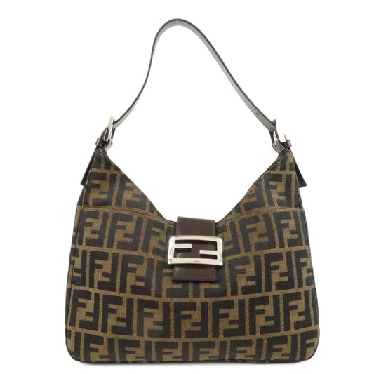 FENDI Zucca Canvas Leather Shoulder Bag Brown Black 26569  d