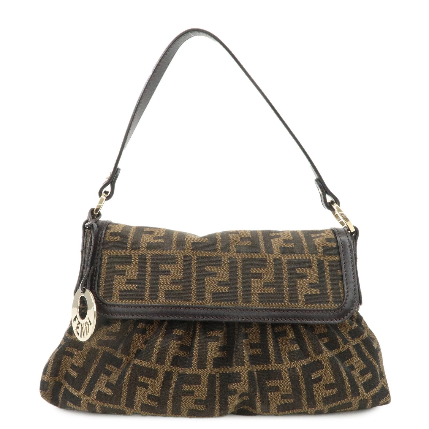 FENDI Zucca Canvas Leather Shoulder Bag Beige Brown 8BR445  d
