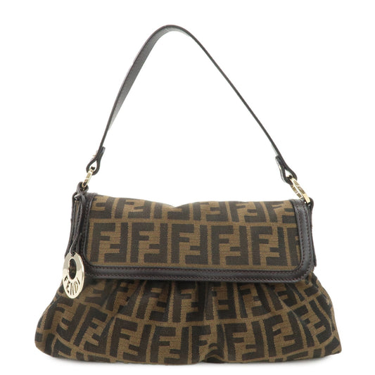 FENDI Zucca Canvas Leather Shoulder Bag Beige Brown 8BR445  d