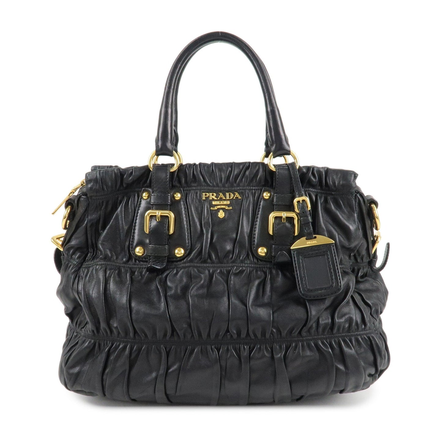 PRADA Leather 2way Bag Hand bag Black Gold Hardware  d