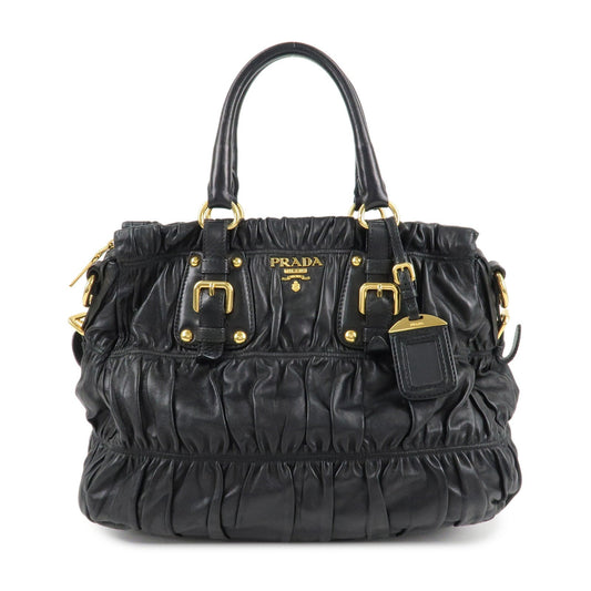 PRADA Leather 2way Bag Hand bag Black Gold Hardware  d