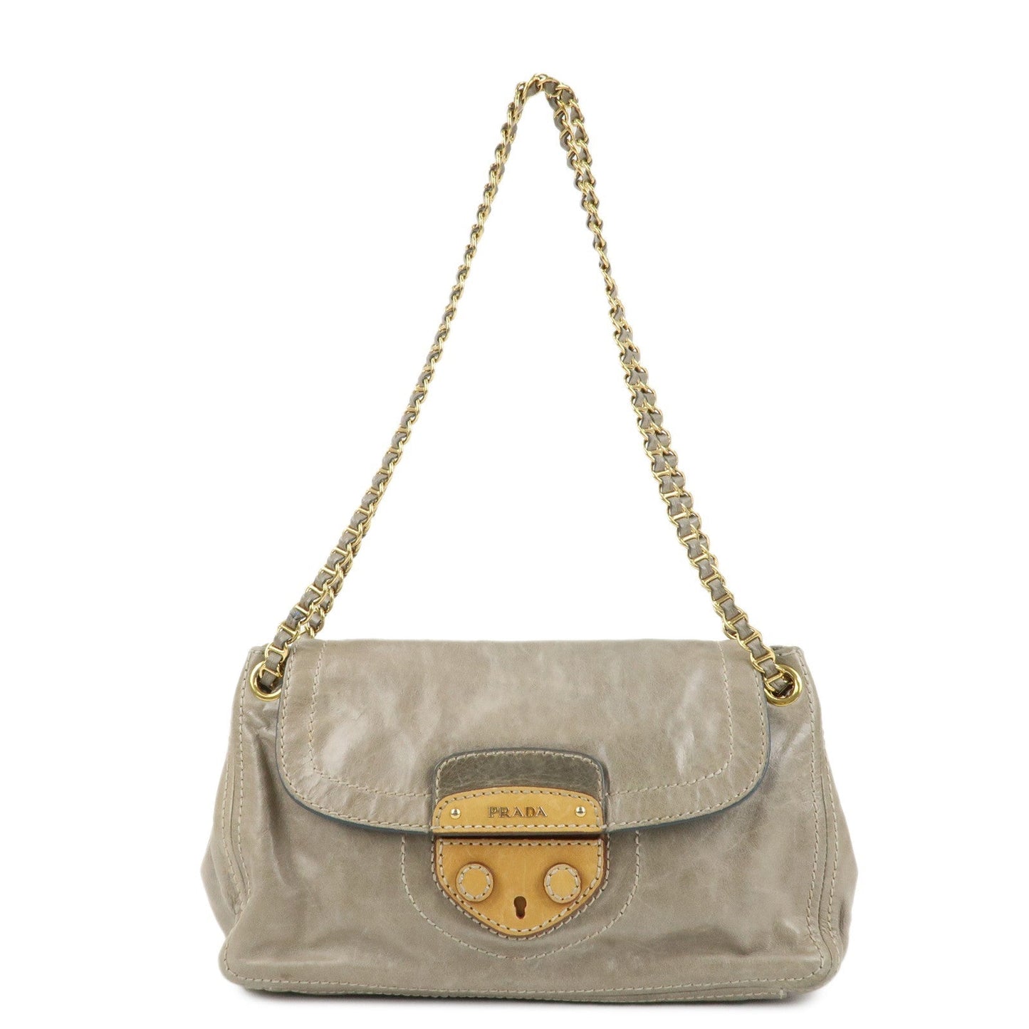 PRADA Leather Chain Shoulder Bag Gray BR4657  d