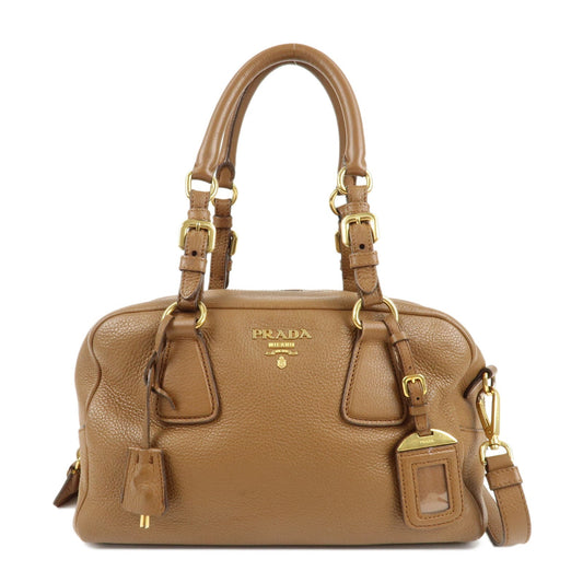 PRADA Leather 2Way Bag Hand Bag Shoulder Bag Brown 1BB091  d