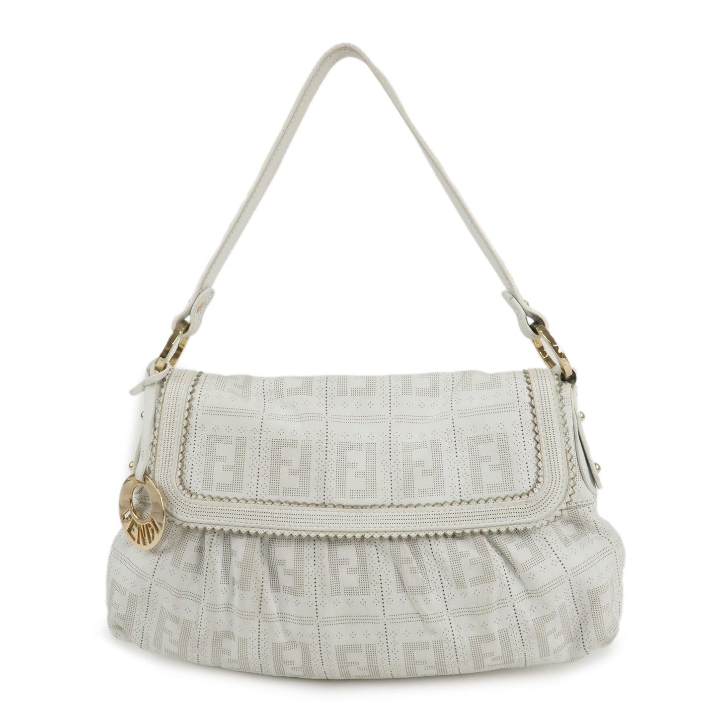 FENDI Zucca Leather Shoulder Bag Hand Bag White 8BR445  d
