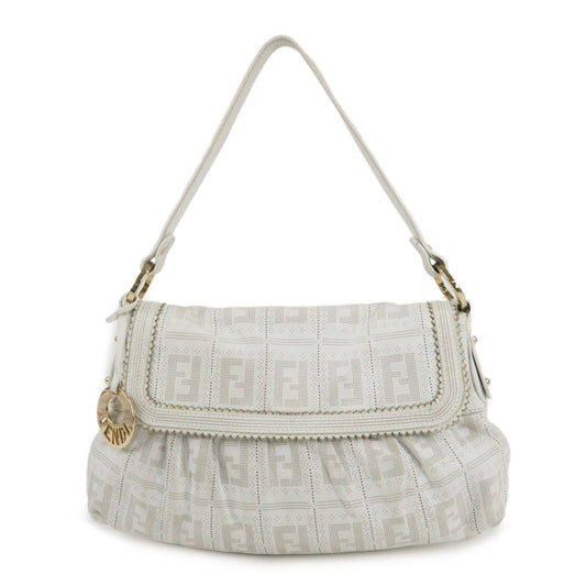 FENDI Zucca Leather Shoulder Bag Hand Bag White 8BR445  d
