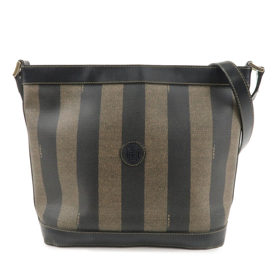 FENDI Pequin PVC Leather Shoulder Bag Kahki Black 261080 d F/S