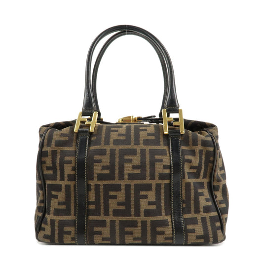 FENDI Zucca Canvas Leather Boston Bag Hand Bag Brown Black  d