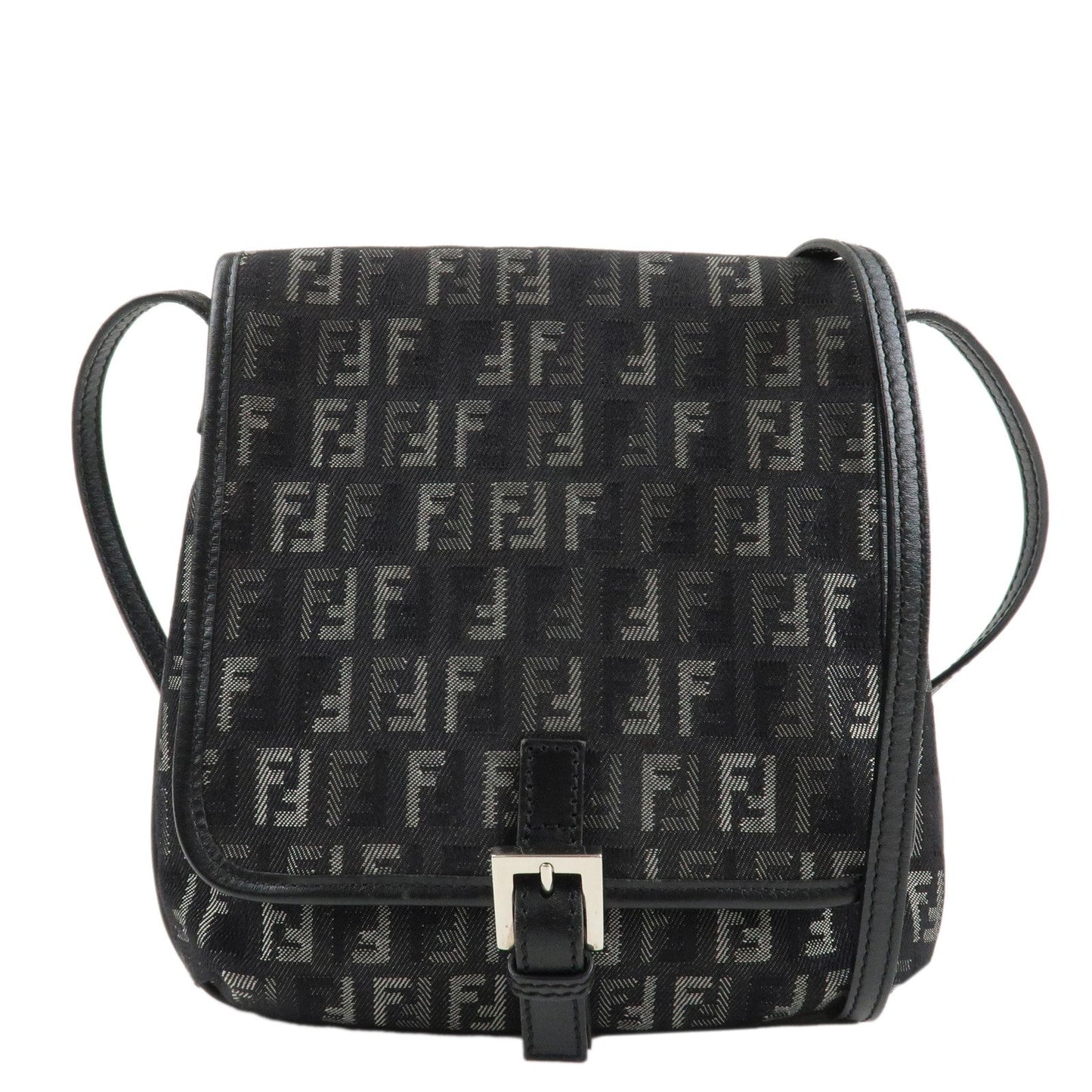 FENDI Zucchino Canvas Leather Shoulder Bag Brown Black 8BT052  d