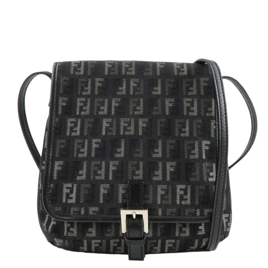 FENDI Zucchino Canvas Leather Shoulder Bag Brown Black 8BT052  d