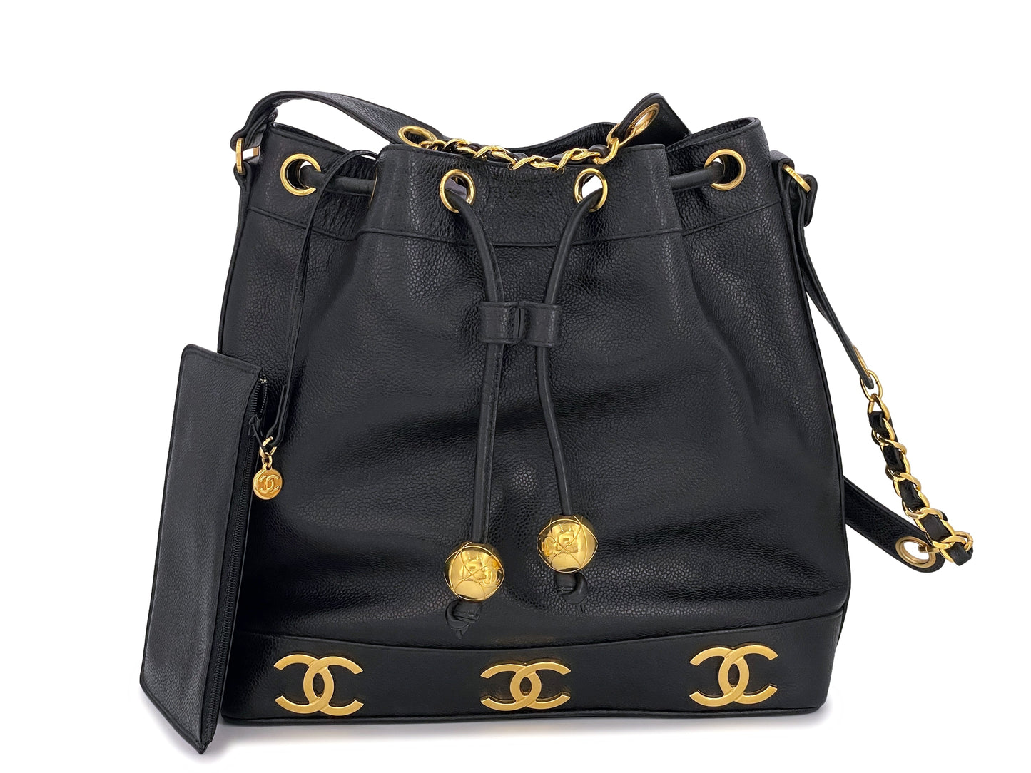 Chanel 1994   Black Caviar 6-CC Drawstring Bucket Bag 24k GHW
