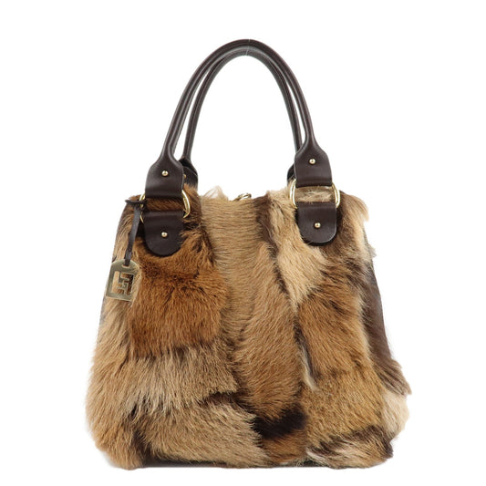 FENDI Fur Leather Tote Bag Hand Bag Shoulder Bag Brown 8BR286  d