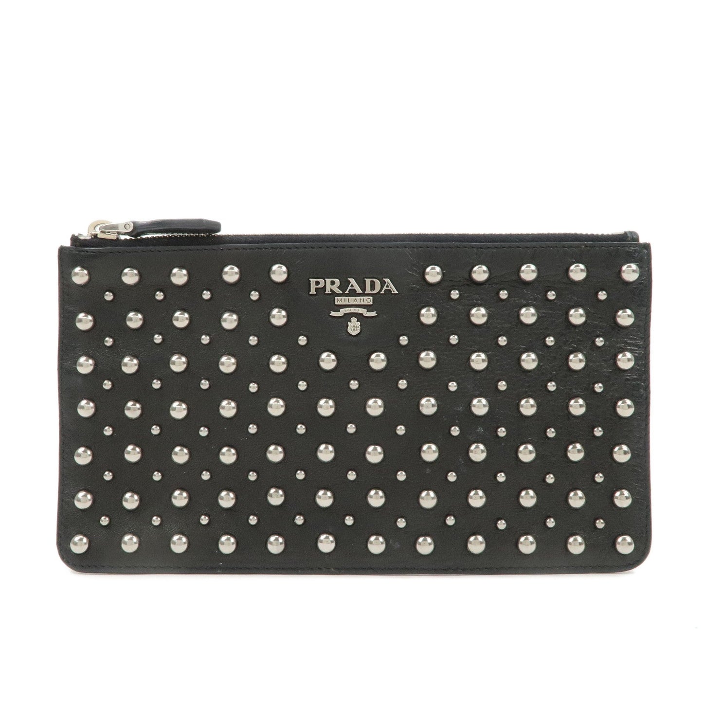 PRADA Leather Pouch Studs Black  d