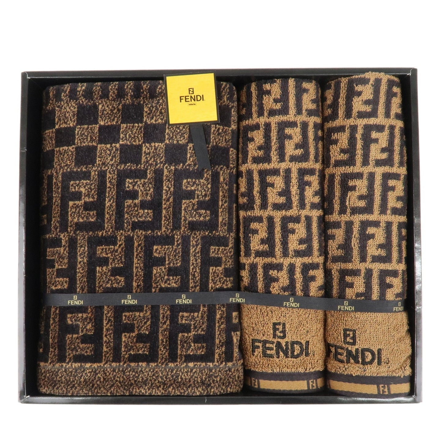 FENDI Zucca Set of 3 Cotton 100% Towel Black Brown  d