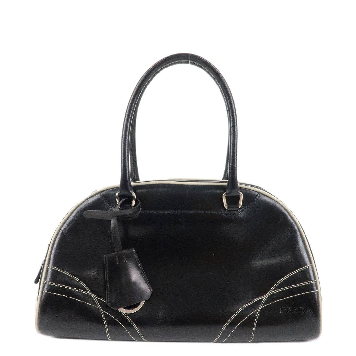 PRADA Leather Mini Boston Bag Shoulder Bag Black Silver HDW  d