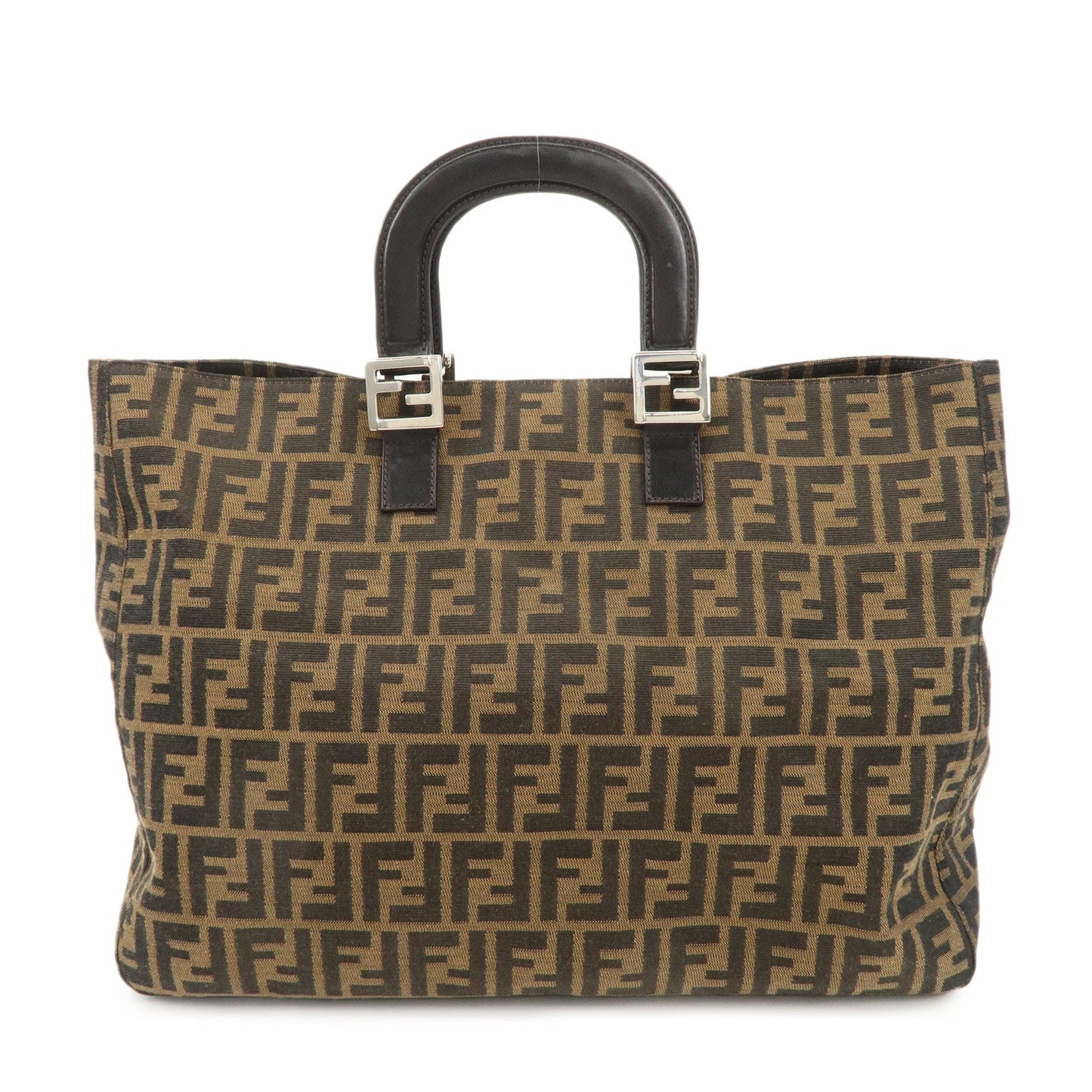 FENDI Zucca Canvas Leather Tote Bag Brown Black 26329  d