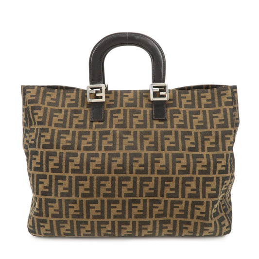 FENDI Zucca Canvas Leather Tote Bag Brown Black 26329  d