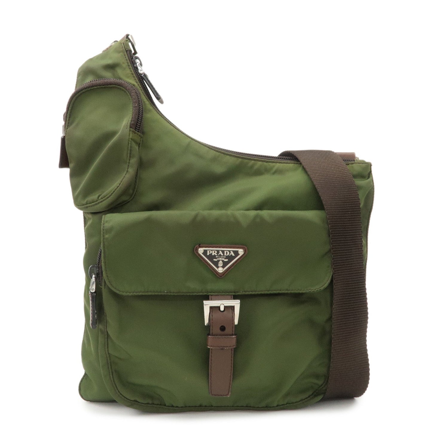 PRADA Triangle Logo Nylon Leather Shoulder Bag Crossbody Bag Khaki  d