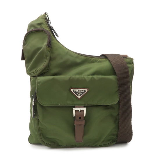 PRADA Triangle Logo Nylon Leather Shoulder Bag Crossbody Bag Khaki  d