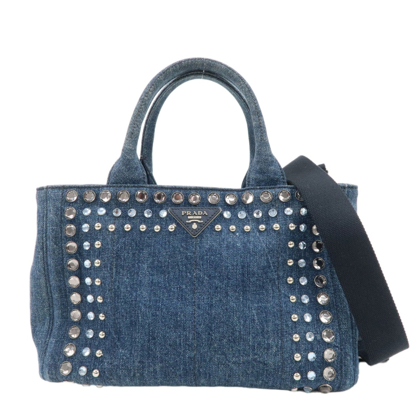 PRADA Logo Canapa Mini Denim Bijou 2Way Tote Bag Denim Blue 1BG439  d