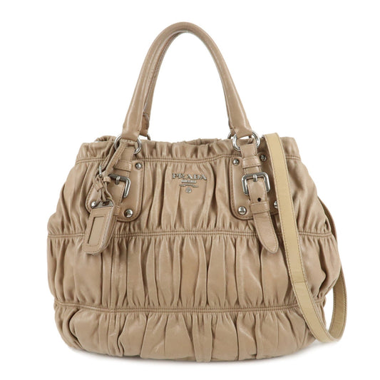 PRADA Leather 2Way Hand Bag Shoulder Bag Beige N1788  d
