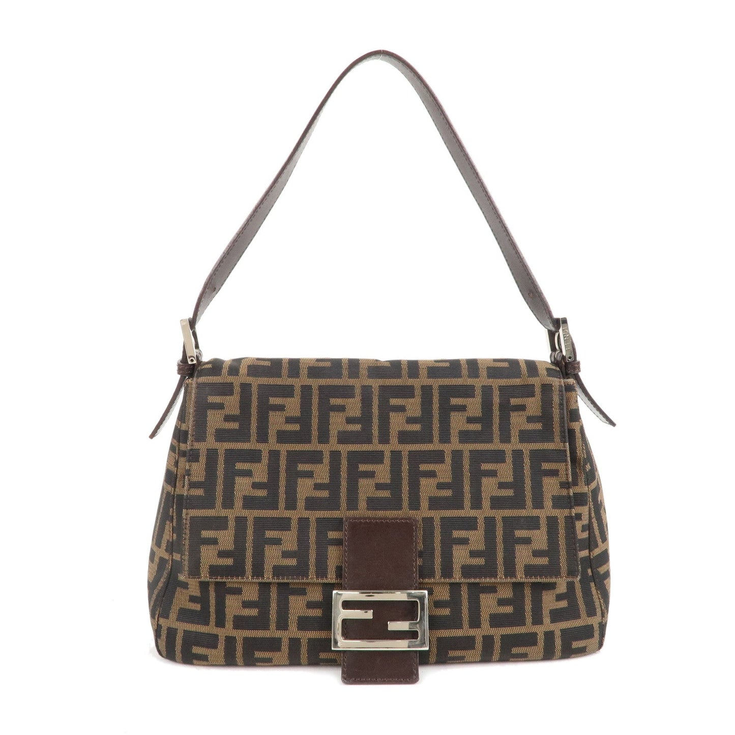 FENDI Mamma Baguette Zucca Canvas Leather Shoulder Bag 26325