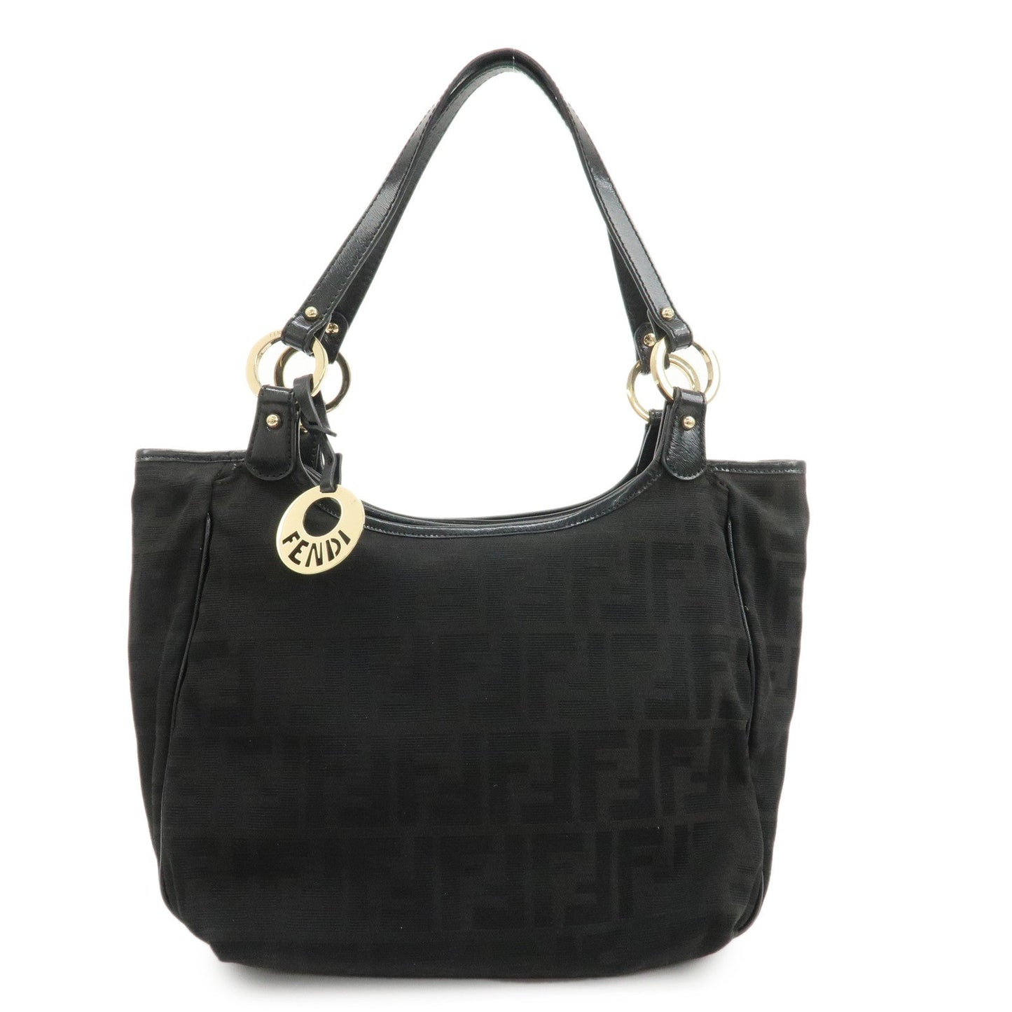 FENDI Zucca Canvas Leather Tote Bag Hand Bag Black 8BH156  d