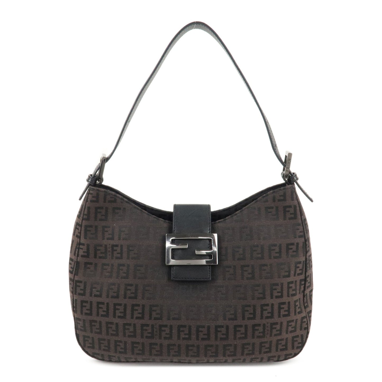 FENDI Zucchino Canvas Leather Shoulder Bag Brown Black 8BR036  d