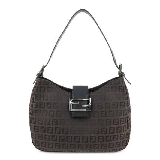 FENDI Zucchino Canvas Leather Shoulder Bag Brown Black 8BR036  d