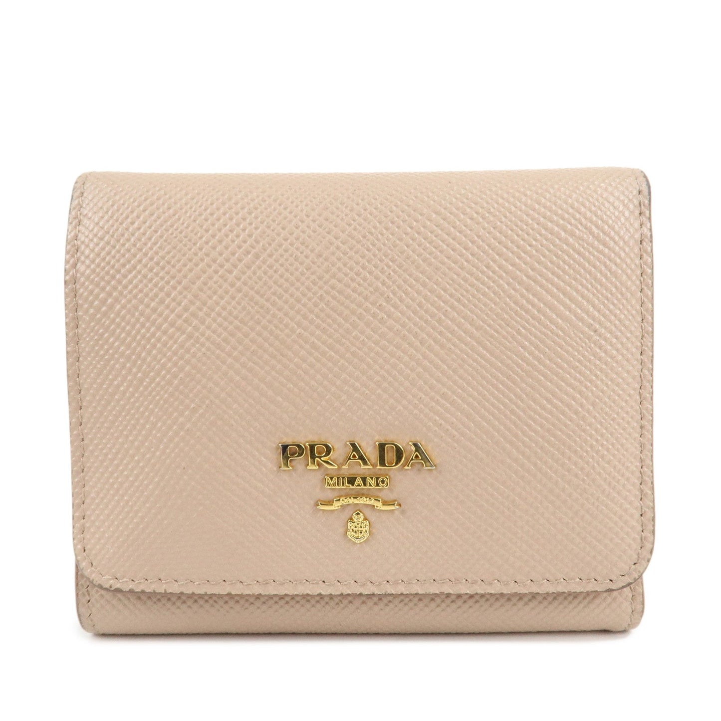 PRADA Saffiano Leather Trifold Compact Wallet Beige 1MH176  d