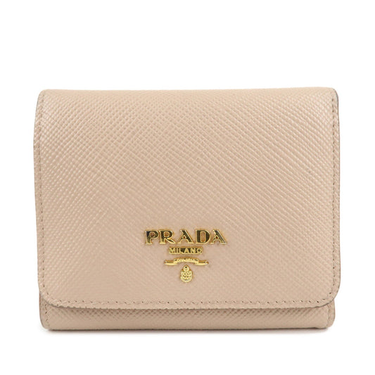 PRADA Saffiano Leather Trifold Compact Wallet Beige 1MH176  d