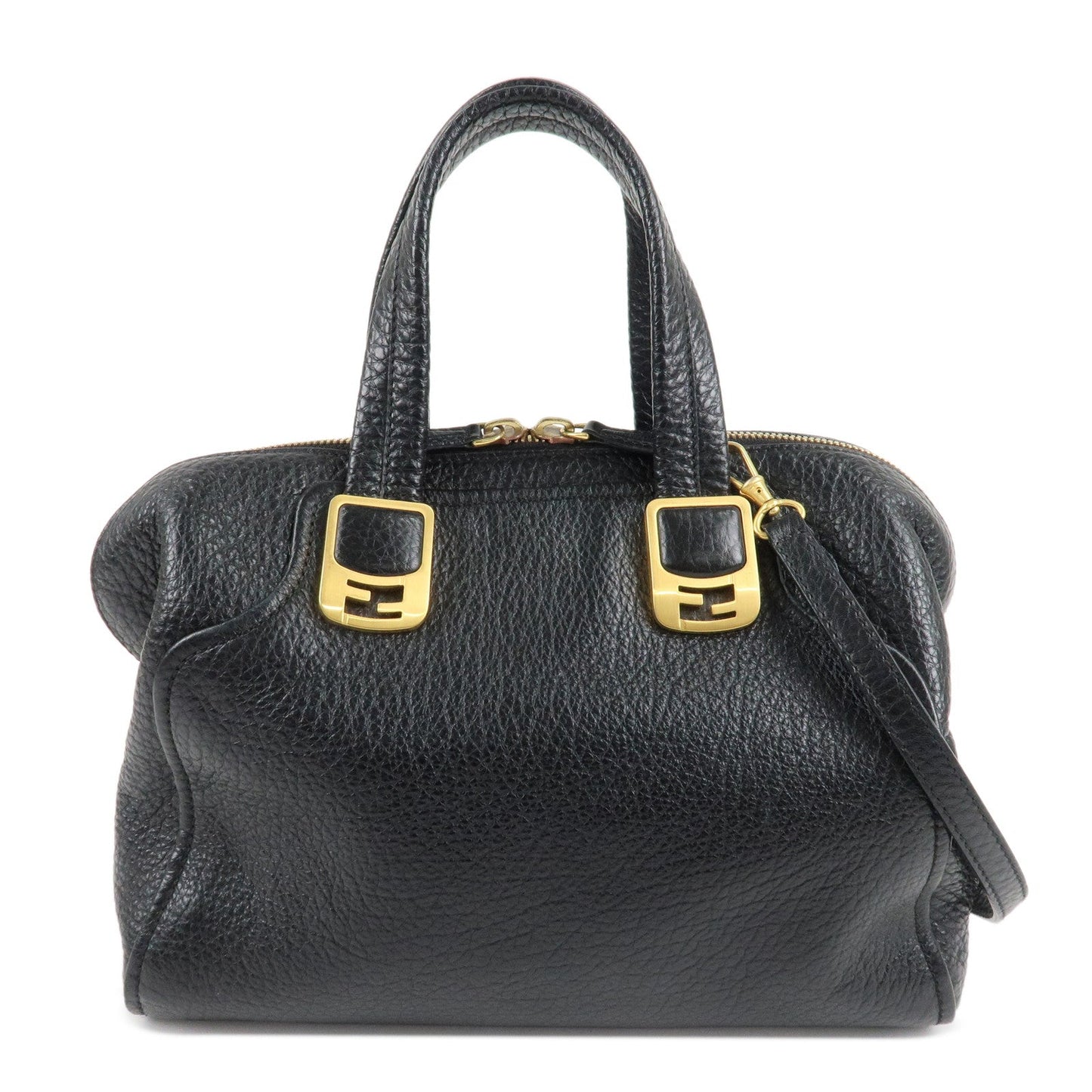 FENDI Chameleon Leather 2WAY Bag Hand Bag Black 8BL114  d