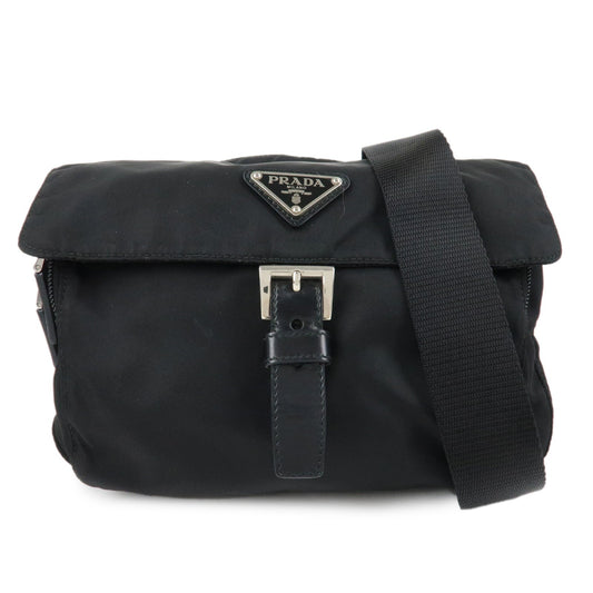 PRADA Triangle Logo Nylon Leather Shoulder Bag Black  d
