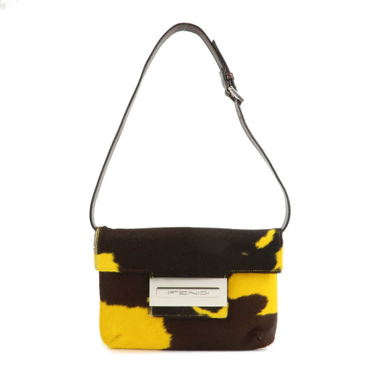 FENDI COW Unborn Calf Leather Shoulder Bag Yellow Brown  d