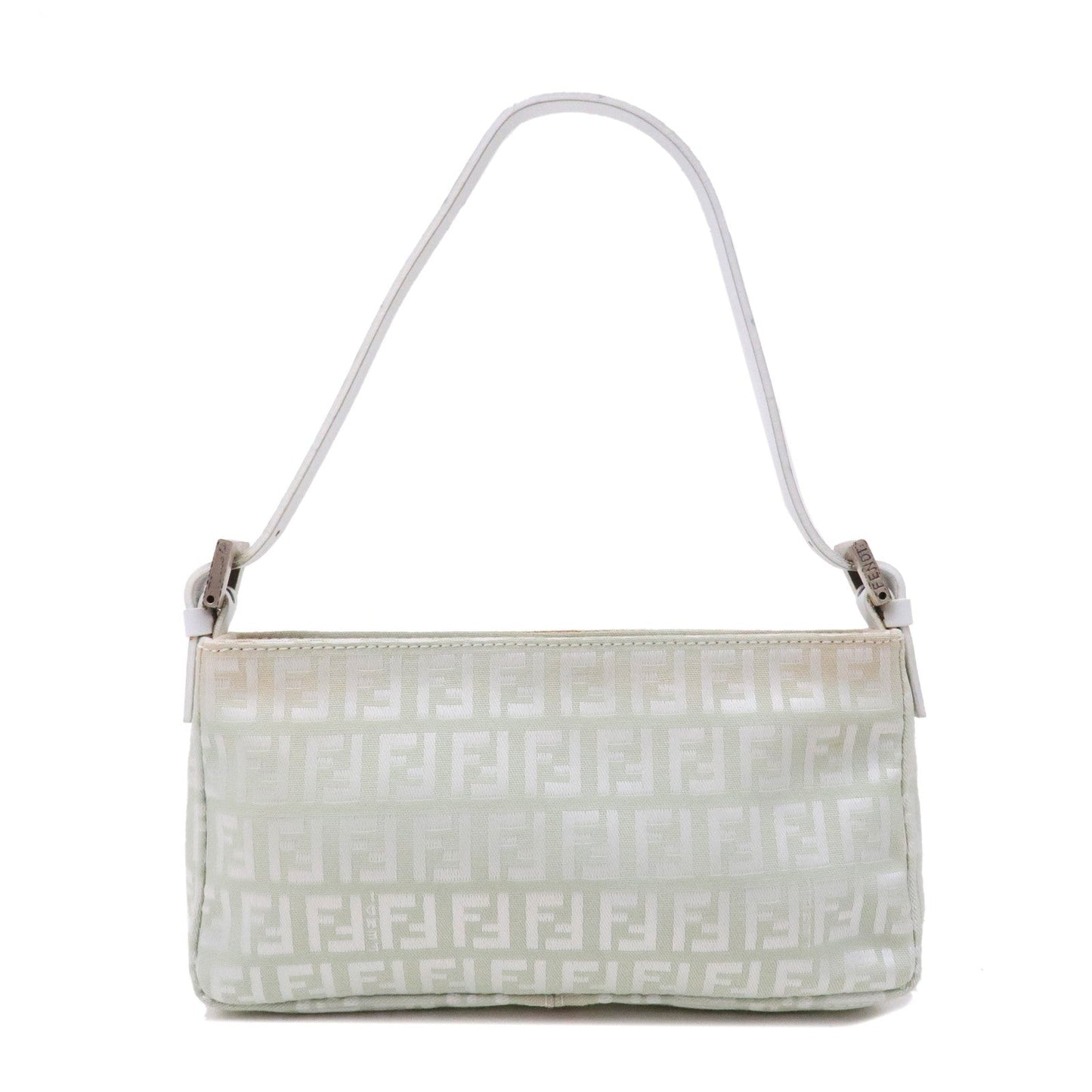 FENDI Zucchino Canvas Leather Hand Bag Mint Green White 8BR041