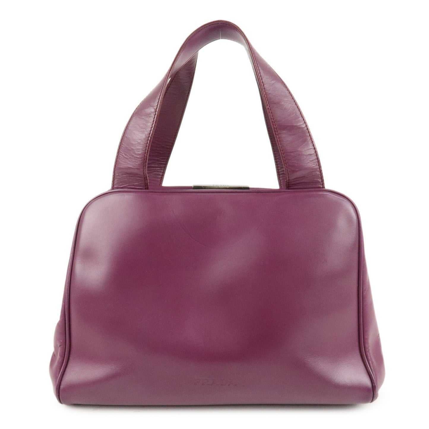 PRADA Leather Tote Bag Hand Bag Purple Antique Black HDW  d