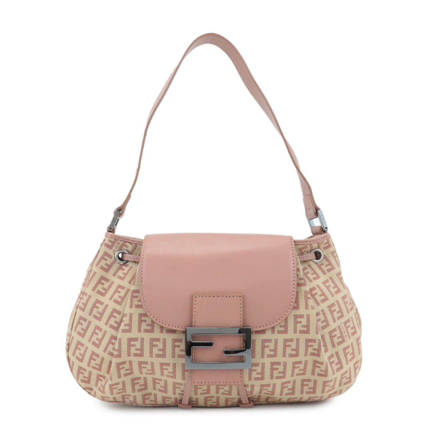 FENDI Zucchino Canvas Leather Shoulder Bag Beige Pink 8BR282  d