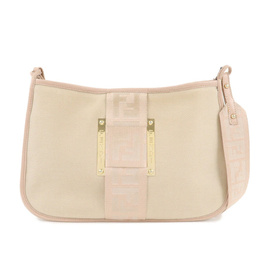 FENDI Logo Canvas Leather Shoulder Bag Beige Pink 8BT084  d
